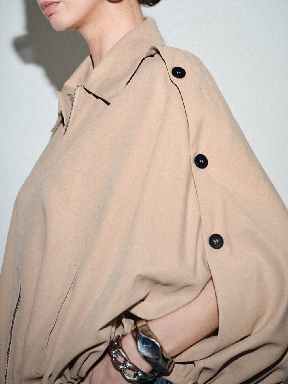 Khaki Casual Women's Lapel Long Sleeve Jacket - Picture 4 of 8
